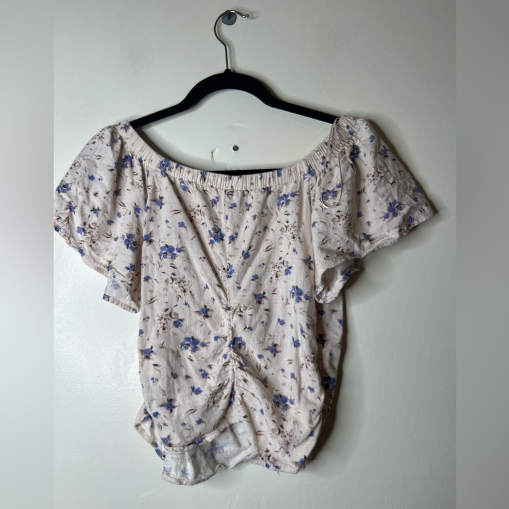 Flutter Sleeve Faux Wrap Top Periwinkle Floral